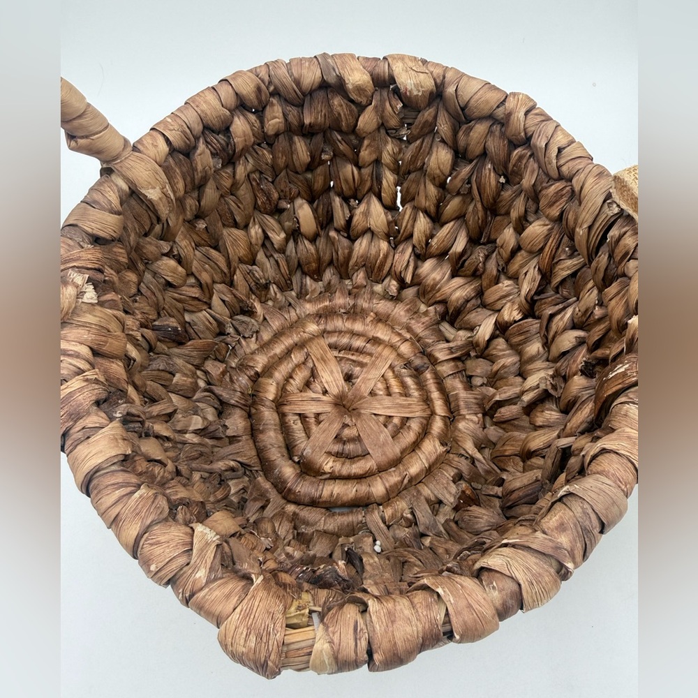 Vintage Water Hyacinth Round Woven Wicker Basket with Handles 13x9 - Picture 7 of 8